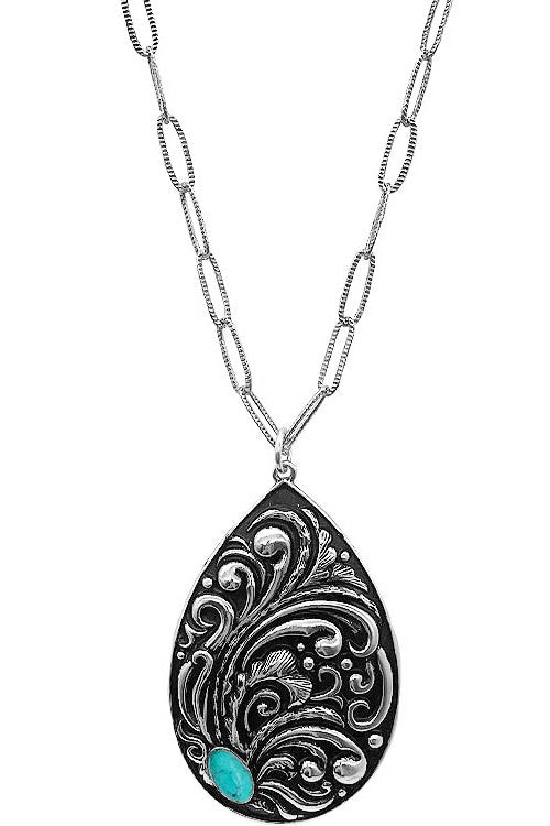 Paisley Teardrop Gemstone Pendant Necklace