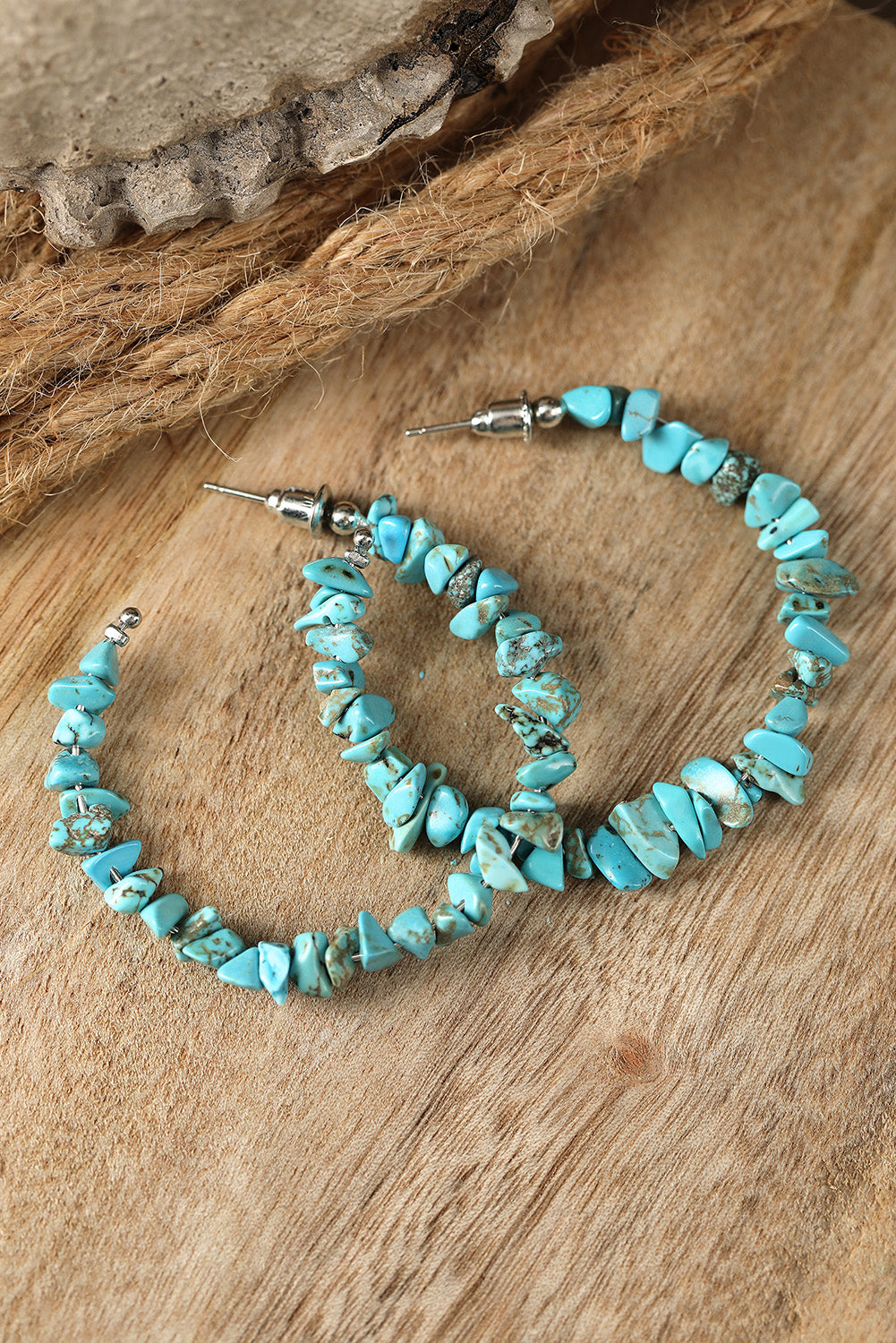 Western Turquoise Beaded Hoop Earrings