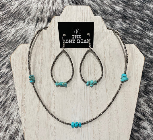 Silver and Turquoise Beaded Hoop Earrings