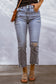 Sky Blue Distressed Raw Hem Buttoned Jeans